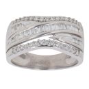 14ct White Gold 0.50ct Brilliant and Baguette Cut Diamond Crossover Ring
