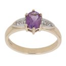 9ct Yellow Gold 0.04ct Diamond And Created Amethyst Ring