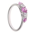 18ct White Gold 0.33ct Brilliant Cut Diamond and Pink Sapphire Five Stone Ring
