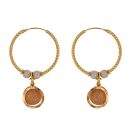 22ct Yellow Gold Dropper Disc Hoop Earrings