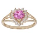 9ct Yellow Gold Pink Sapphire and Cubic Zirconia Heart Cluster Ring