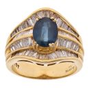 18ct Yellow Gold 1.37ct Baguette Cut Diamond and Sapphire Ring