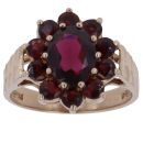 9ct Yellow Gold Garnet Flower Cluster Ring