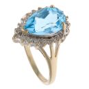 9ct Yellow Gold 0.02ct Brilliant Cut Diamond and Blue Topaz Fancy Ring
