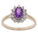 9ct Yellow Gold CubIc Zirconia and Amethyst Cluster Ring
