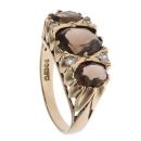 9ct Yellow Gold Cubic Zirconia and Smoky Quartz Three Stone Ring