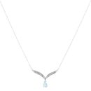 9ct White Gold 0.05ct Diamond And Aquamarine Pendant And Chain 18"