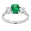 18ct White Gold Diamond And Emerald Trilogy Ring by Anya Belle