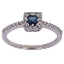 18ct White Gold 0.11ct Single Cut Diamond and Sapphire Cluster Ring
