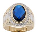 14ct Yellow Gold Cubic Zirconia Blue Gemstone Ring