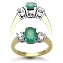 18ct Yellow Gold 3 Stone Diamond 0.48ct Emerald 1.20ct Ring