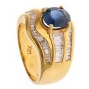 18ct Yellow Gold 2.05ct Baguette Cut Diamond and Sapphire Ring