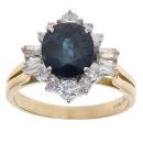 9ct Yellow Gold 0.50ct Baguette and Brilliant Cut Diamond and Sapphire Cluster Ring
