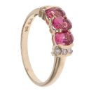 9ct Yellow Gold 0.10ct Diamond and Pink Tourmaline Three Stone Ring