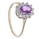9ct Yellow Gold Amethyst and Cubic Zirconia Cluster Ring