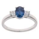 18ct White Gold 0.34ct Brilliant and Oval Cut Diamond and Sapphire Trilogy Ring