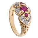 9ct Yellow Gold 0.15ct Diamond And Ruby Three Stone Ring