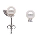 Silver Faux Pearl and Cubic Zirconia Stud Earrings By Icesia