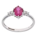 9ct White Gold 0.09ct Diamond and Ruby Ring