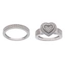Silver Cubic Zirconia Set Of Two Half Eternity and Heart Cluster Ring By Icesia