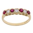 18ct Yellow Gold 0.30ct Brilliant Cut Diamond and Ruby Half Eternity Ring