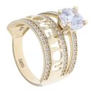 14ct Yellow Gold Single Stone Cubic Zirconia 'I Love You' Signet Ring