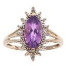 9ct Yellow Gold 0.10ct Diamond and Amethyst Cluster Ring