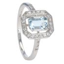 Platinum Diamond And Aquamarine Halo Ring