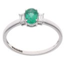 9ct White Gold 0.10ct Diamond and Emerald Ring