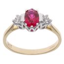 9ct Yellow Gold Red Gemstone And Cubic Zirconia Three Stone Ring
