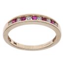 9ct Yellow Gold 0.10ct Diamond and Ruby Half Eternity Ring