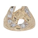 9ct Yellow Gold Cubic Zirconia Patterned Horseshoe Ring