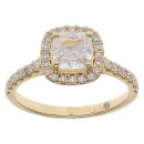 18ct Yellow Gold 1.40ct Cushion and Brilliant Cut Lab Grown Diamond Cluster Ring