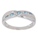 9ct White Gold Cubic Zirconia and Aquamarine Crossover Ring