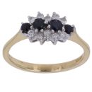 18ct Yellow Gold 0.20ct Brilliant Cut Diamond and Sapphire Cluster Ring