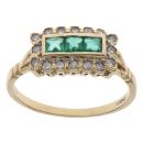 18ct Yellow Gold 0.20ct Brilliant Cut Diamond and Emerald Cluster Ring