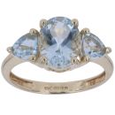 9ct Yellow Gold Blue Topaz Three Stone Ring