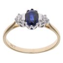 9ct Yellow Gold Blue Gemstone And Cubic Zirconia Three Stone Ring