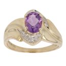 9ct Yellow Gold 0.02ct Brilliant Cut Diamond and Amethyst Twist Ring