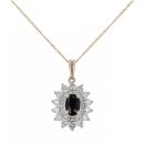 9ct Yellow Gold 0.57cts Diamond And Sapphire Pendant And 18" Chain