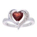 9ct White Gold Garnet and Diamond Heart Ring