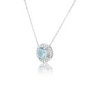 Silver Platinum Plated Sky Blue Topaz Round Lab Grown Diamond Halo Necklace