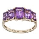 9ct Yellow Gold Amethyst Five Stone Fancy Ring