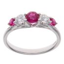 18ct White Gold 0.33ct Brilliant Cut Diamond and Ruby Five Stone Ring