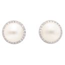 Silver Cubic Zirconia And Pearl Stud Earrings by Icesia