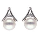 Silver Cubic Zirconia and Pearl Drop Stud Earrings By Icesia