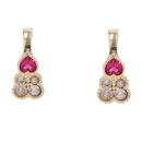 14ct Yellow Gold Cubic Zirconia And Red Gemstone Heart Earrings
