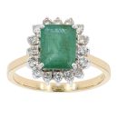 18ct Yellow Gold Diamond and Emerald Cluster Ring by Anya Belle