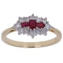 18ct Yellow Gold 0.30ct Diamond and Ruby Cluster Ring