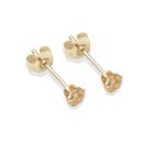 9ct Yellow Gold Champagne Cubic Zirconia Stud Earrings 3mm